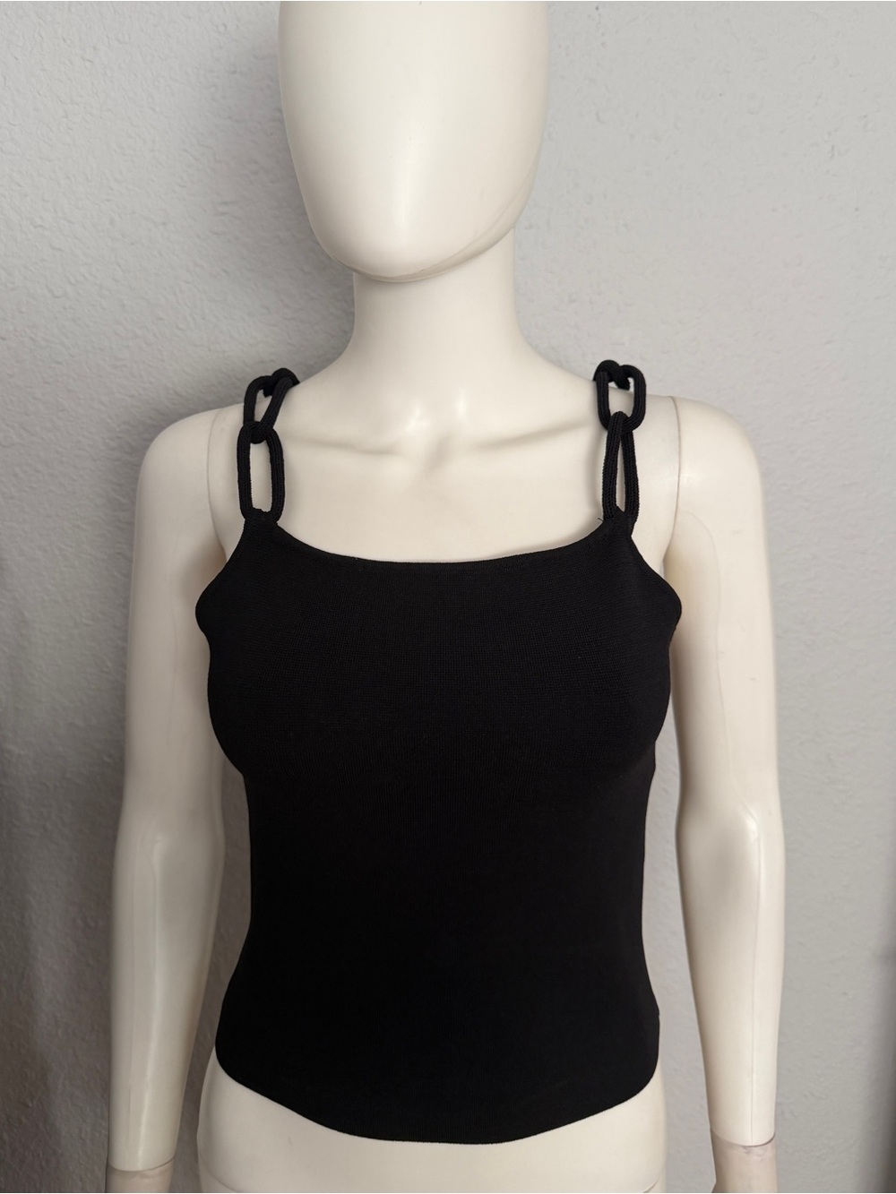 Black Chain-Strap Tank Top Women's Sleek Camisole Tank Stretchy Square Neck Chic - Picture 6 of 8